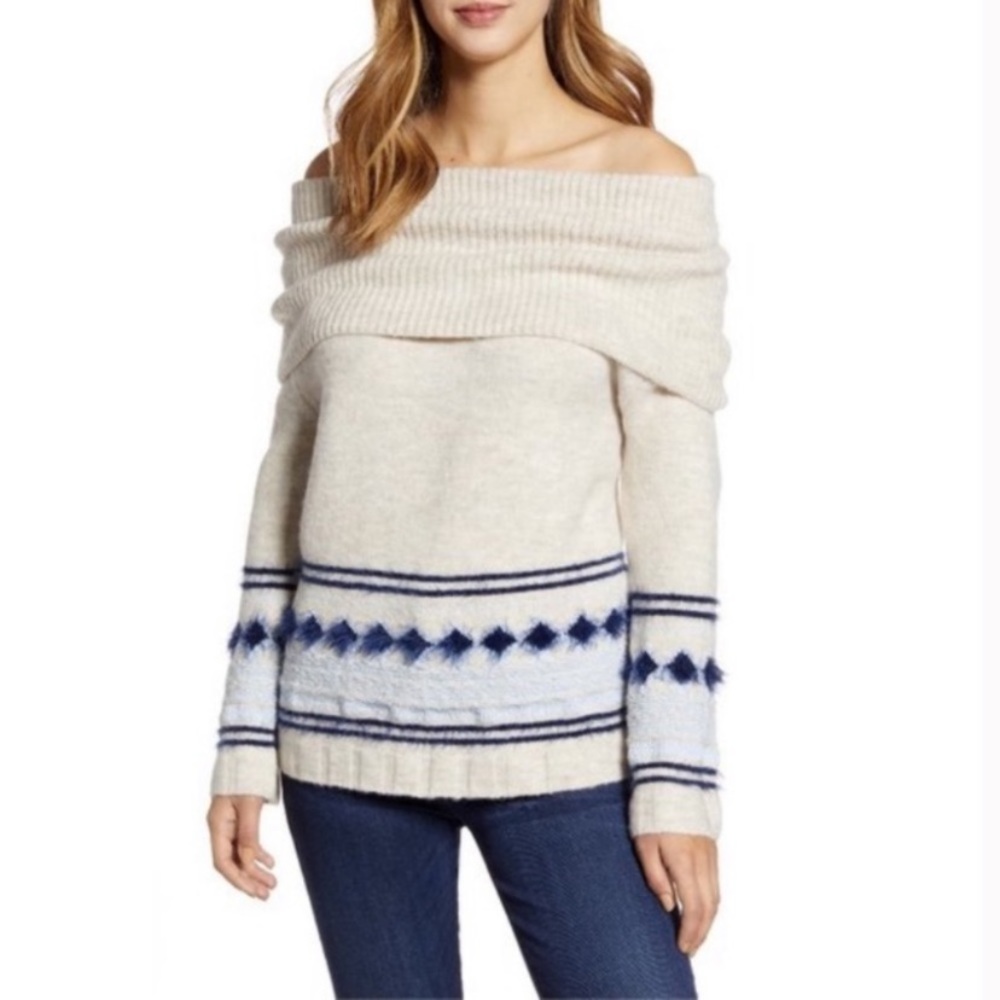 Caslon Fair Isle Off Shoulder Knit Sweater